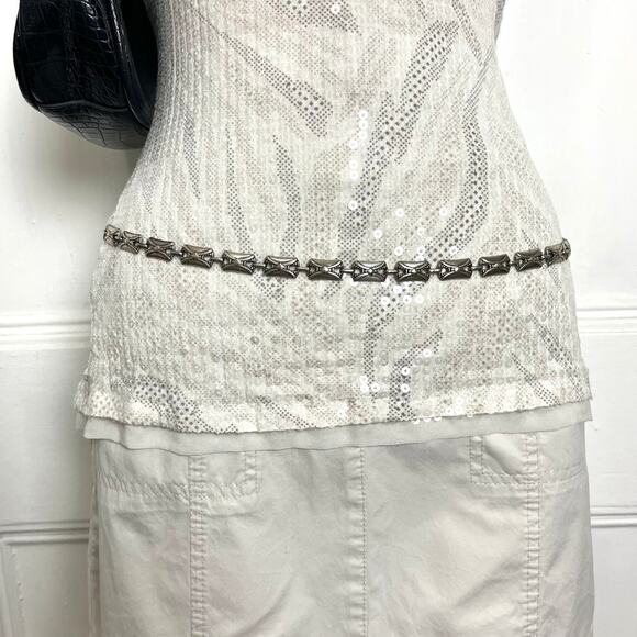 Soma Y2K white zebra print tank with clear shimmery sequins festive galm - Picture 5 of 8